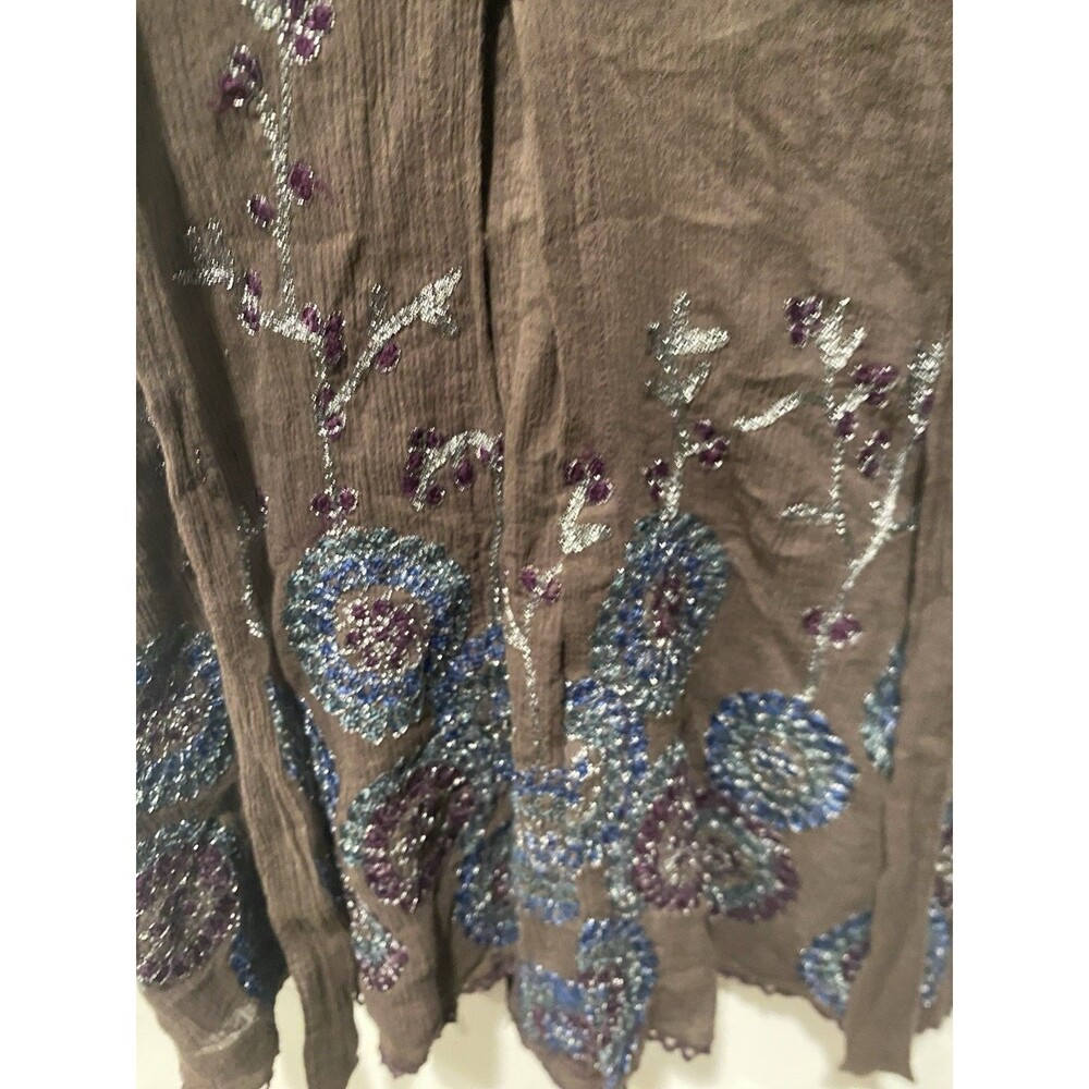 Free People Sleeveless Open Back Top in Brown Purple Metallic Floral Size 4 - Picture 4 of 9